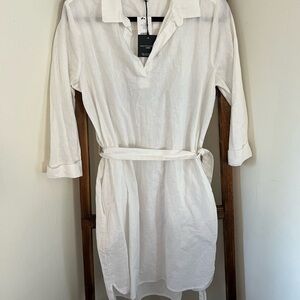 Saks Fifth Avenue linen lightweight coastal collared dress NWT